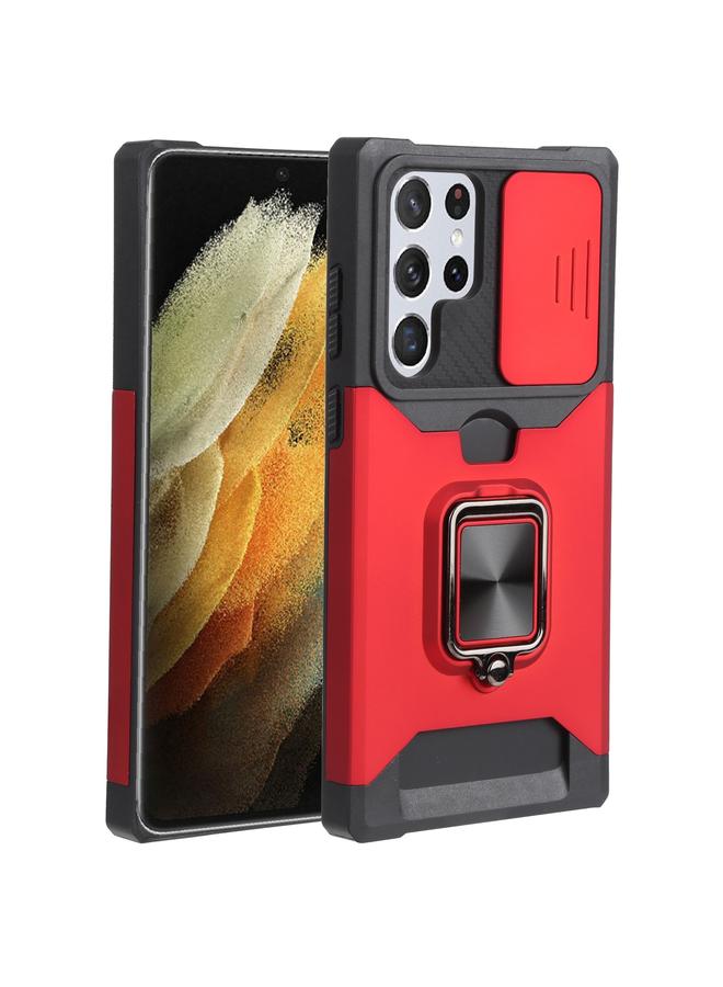 S-TOP Case For Samsung Galaxy S22 Ultra 5G Sliding Camera Cover Design PC + TPU Shockproof Phone Case with Ring Holder & Card Slot - Image 1