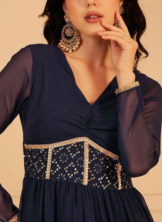 Indo Street Navy Blue Embellished Maxi Dress for Women