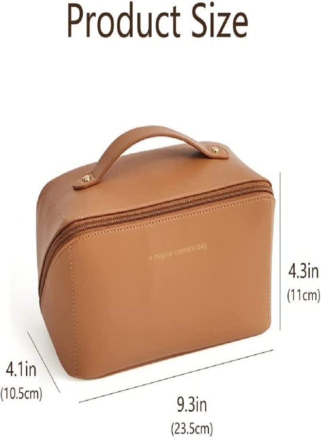 WVLIROD Make Up Bag Toiletry Bag for Women Makeup Bag with Hanging Hook Waterproof Cosmetic Bag Large Capacity Storage Box Portable Cortex Wash Bag Stand Up Travel Organizer Case Pink WVLIROD, Brown, Single zipper, fashion - Image 5