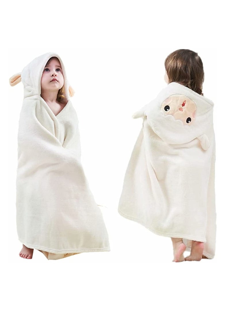 SYOSI Hooded Towels For Kids 3 to 13 years Premium Beach Or Bath Towel Rabbit Design Ultra Soft and Extra Large Cotton Childrens Swimming or Bath Towel with Hood 88x150 cm White  - Image 1