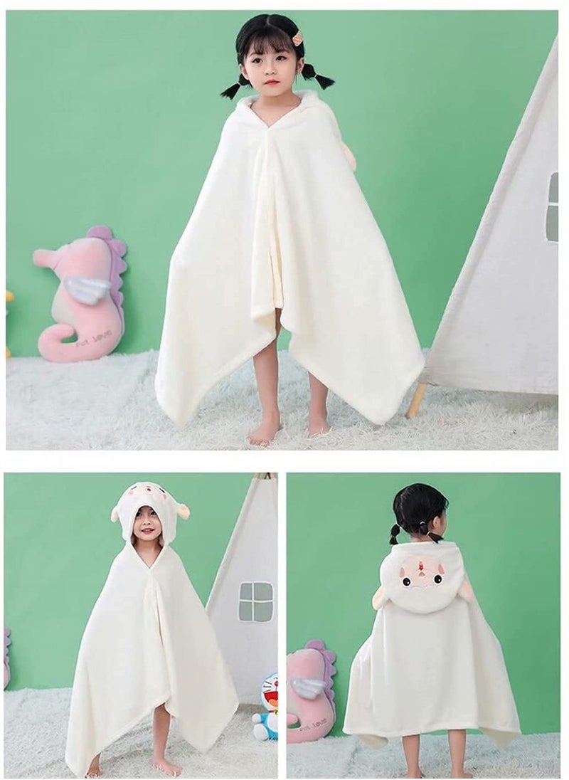 SYOSI Hooded Towels For Kids 3 to 13 years Premium Beach Or Bath Towel Rabbit Design Ultra Soft and Extra Large Cotton Childrens Swimming or Bath Towel with Hood 88x150 cm White  - Image 2
