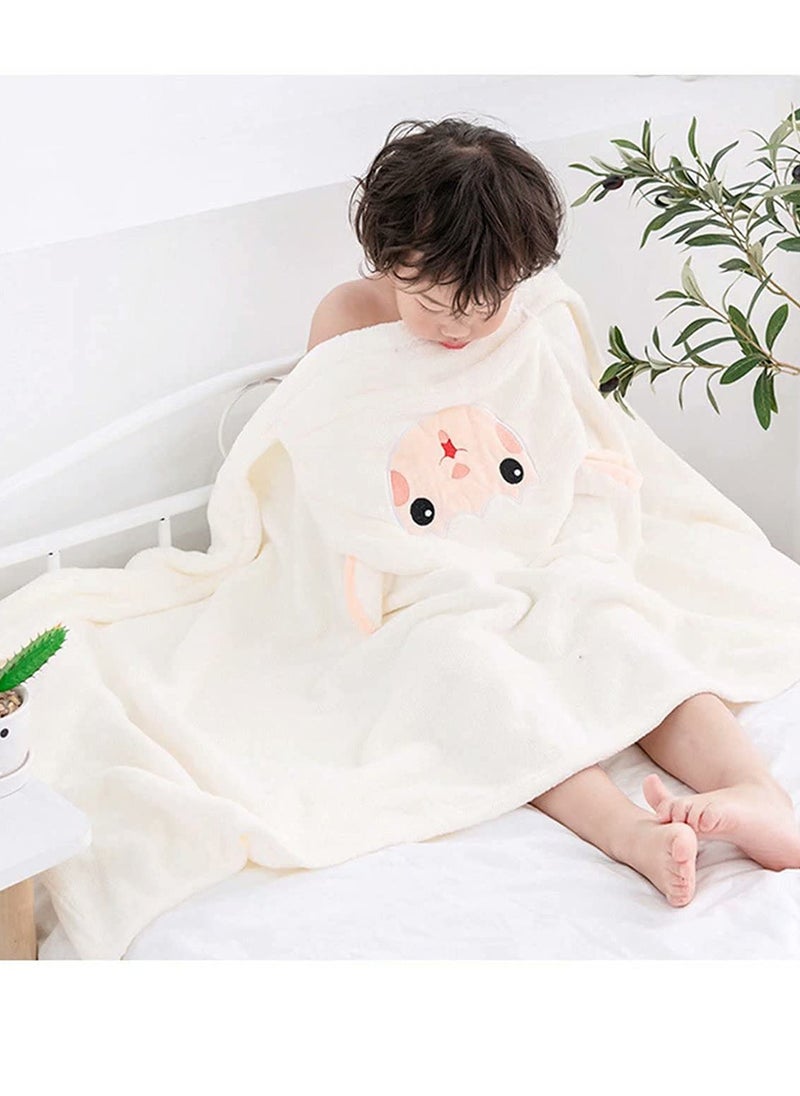 SYOSI Hooded Towels For Kids 3 to 13 years Premium Beach Or Bath Towel Rabbit Design Ultra Soft and Extra Large Cotton Childrens Swimming or Bath Towel with Hood 88x150 cm White  - Image 4
