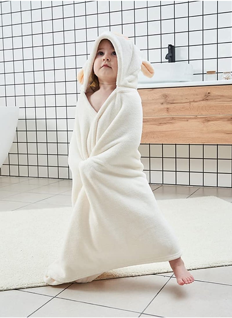 SYOSI Hooded Towels For Kids 3 to 13 years Premium Beach Or Bath Towel Rabbit Design Ultra Soft and Extra Large Cotton Childrens Swimming or Bath Towel with Hood 88x150 cm White  - Image 3