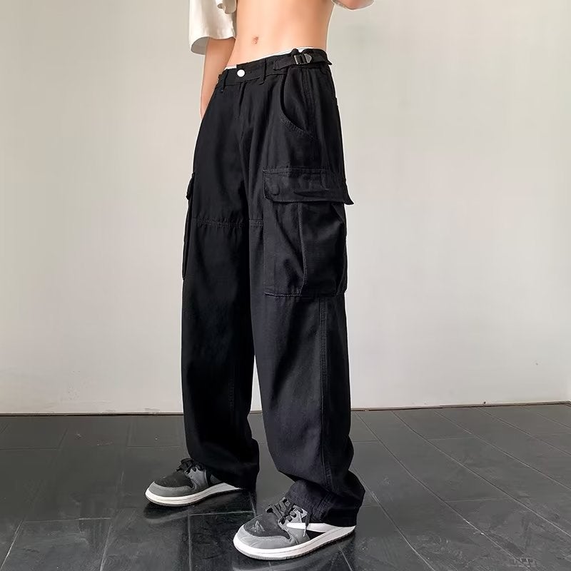 Retro Japanese Wide-Leg Pants for Men Black