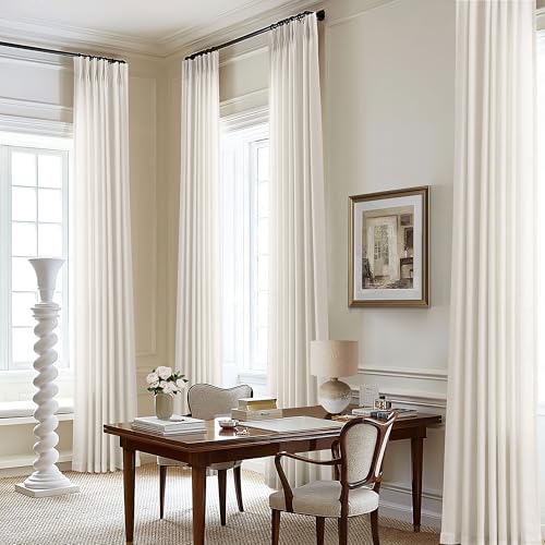 DUKIYO 105 Inch Extra Long Curtains Boho Cream Semi Sheer Light Filtering Curtain for Living Room Bedroom Custom Tall Floor to Ceiling Curtains Linen Pinch Pleated Drapes Neutral Ivory - Image 1