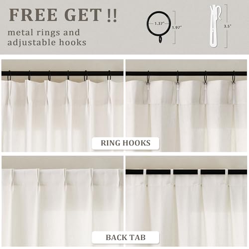 DUKIYO 105 Inch Extra Long Curtains Boho Cream Semi Sheer Light Filtering Curtain for Living Room Bedroom Custom Tall Floor to Ceiling Curtains Linen Pinch Pleated Drapes Neutral Ivory - Image 2