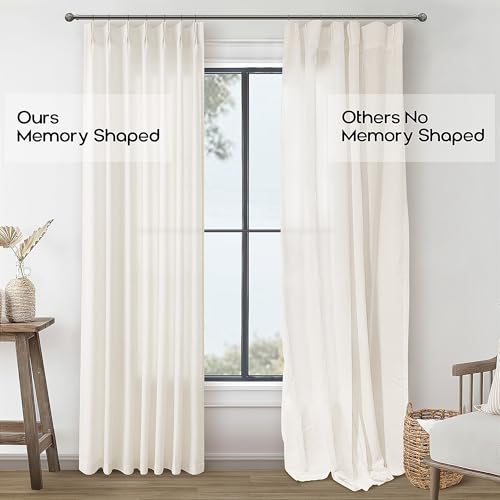 DUKIYO 105 Inch Extra Long Curtains Boho Cream Semi Sheer Light Filtering Curtain for Living Room Bedroom Custom Tall Floor to Ceiling Curtains Linen Pinch Pleated Drapes Neutral Ivory - Image 5