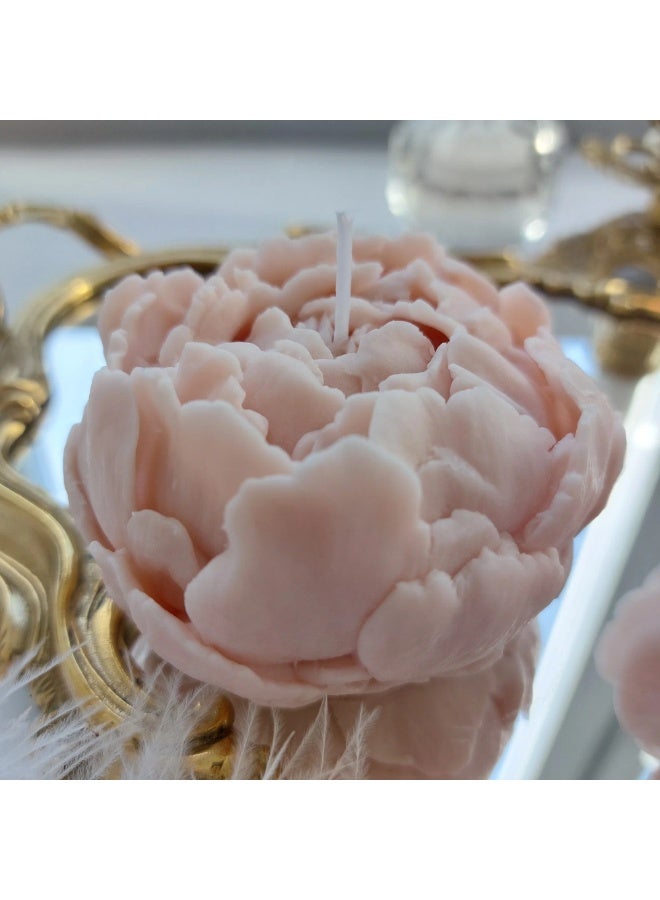 Gift Candle Set No.5 "Beige Peonies" – 100% Beeswax Floral Candles with Preserved Moss Panel, Cotton Wick, Elegant Box & Logo Bag – Home Decor Gift  - Image 1
