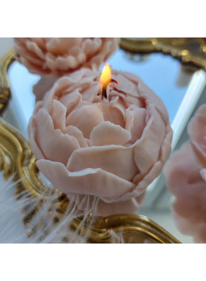 Gift Candle Set No.5 "Beige Peonies" – 100% Beeswax Floral Candles with Preserved Moss Panel, Cotton Wick, Elegant Box & Logo Bag – Home Decor Gift  - Image 3