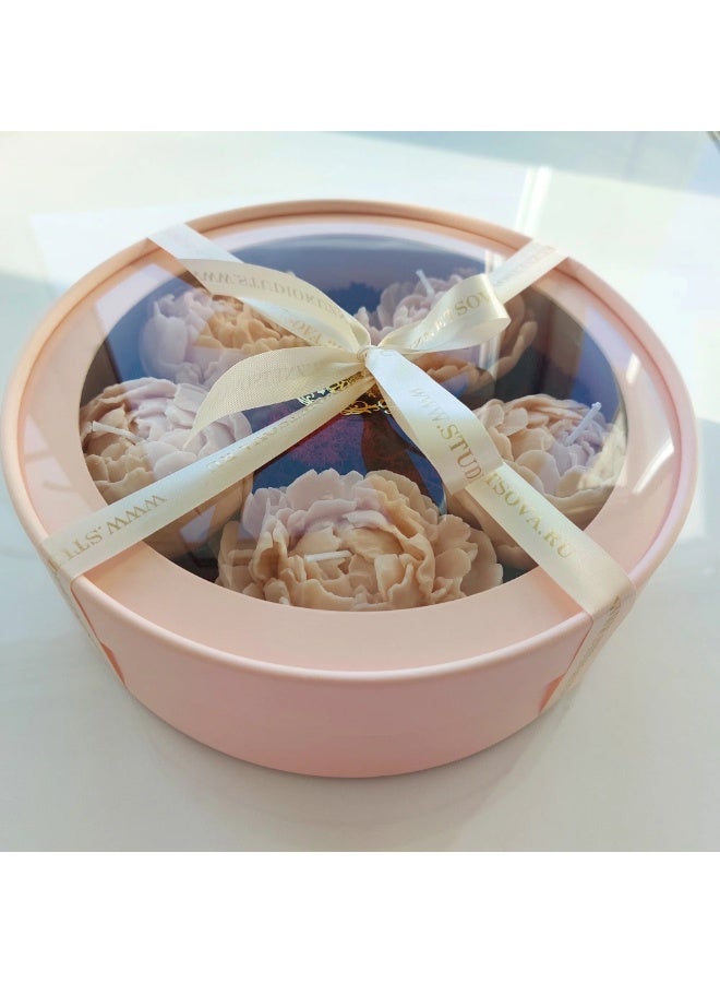 Gift Candle Set No.5 "Beige Peonies" – 100% Beeswax Floral Candles with Preserved Moss Panel, Cotton Wick, Elegant Box & Logo Bag – Home Decor Gift  - Image 4
