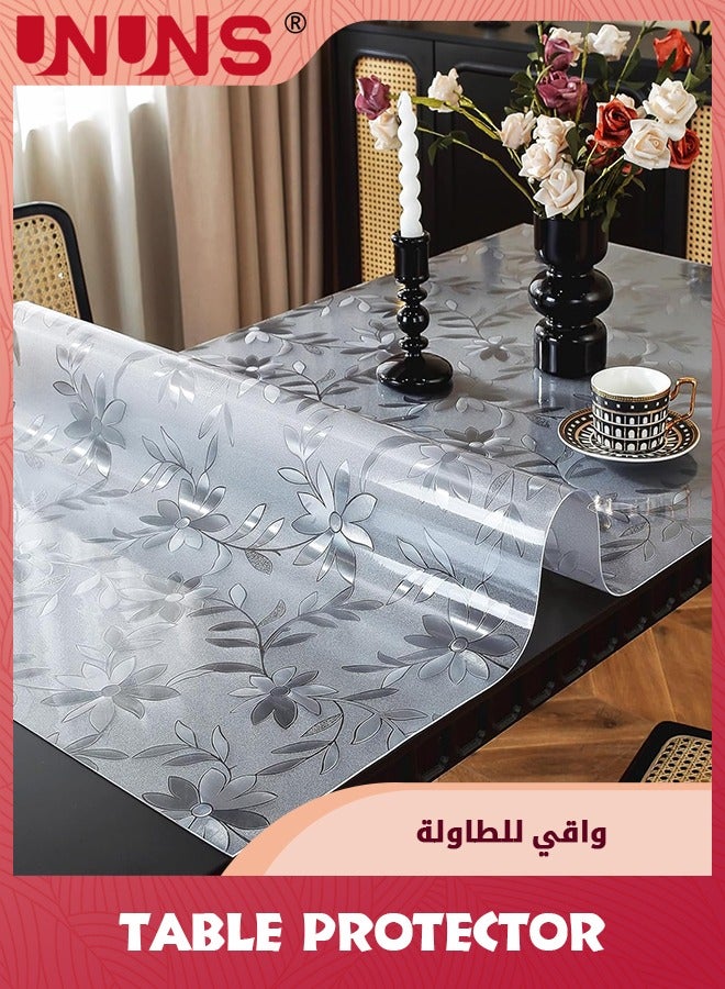 UNUNS Floral Table Protector,70x120cm 1.5mm Thick Plastic Table Cover,Frosted Transparent Desk Protector Mat,Desk Cover Protector Rectangle Waterproof PVC Table Pad for Home Office Desktop - Image 1