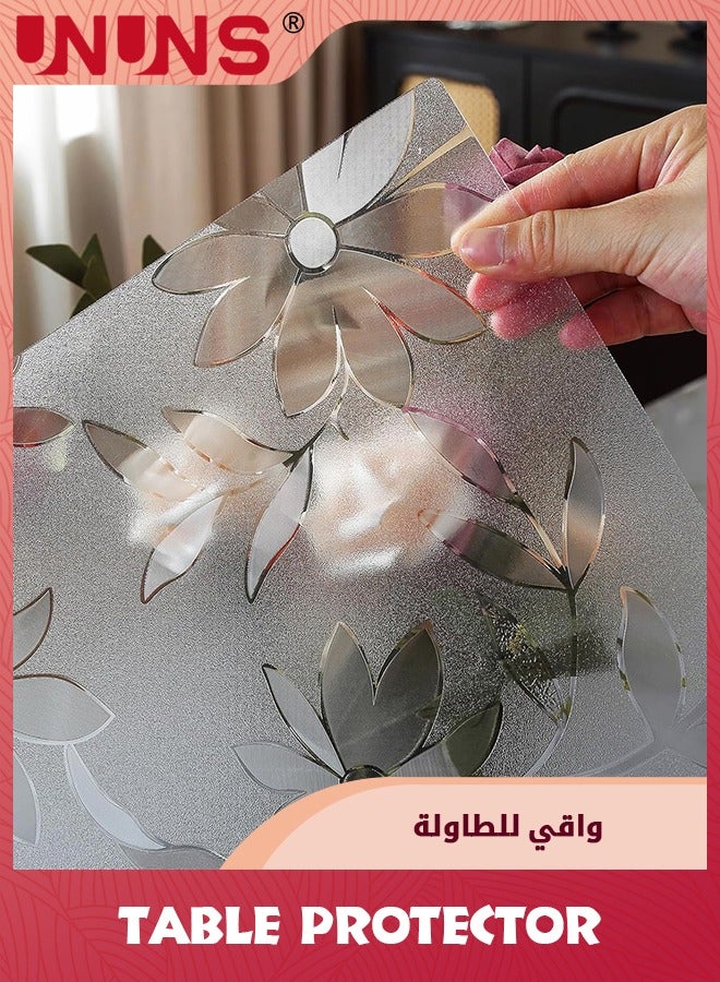 UNUNS Floral Table Protector,70x120cm 1.5mm Thick Plastic Table Cover,Frosted Transparent Desk Protector Mat,Desk Cover Protector Rectangle Waterproof PVC Table Pad for Home Office Desktop - Image 2
