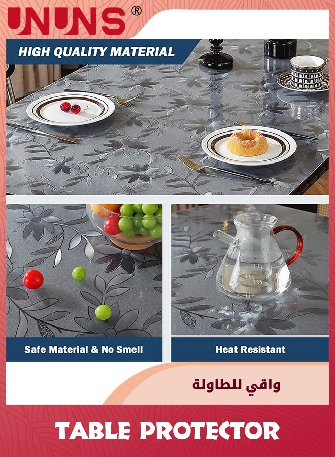 UNUNS Floral Table Protector,70x120cm 1.5mm Thick Plastic Table Cover,Frosted Transparent Desk Protector Mat,Desk Cover Protector Rectangle Waterproof PVC Table Pad for Home Office Desktop - Image 3