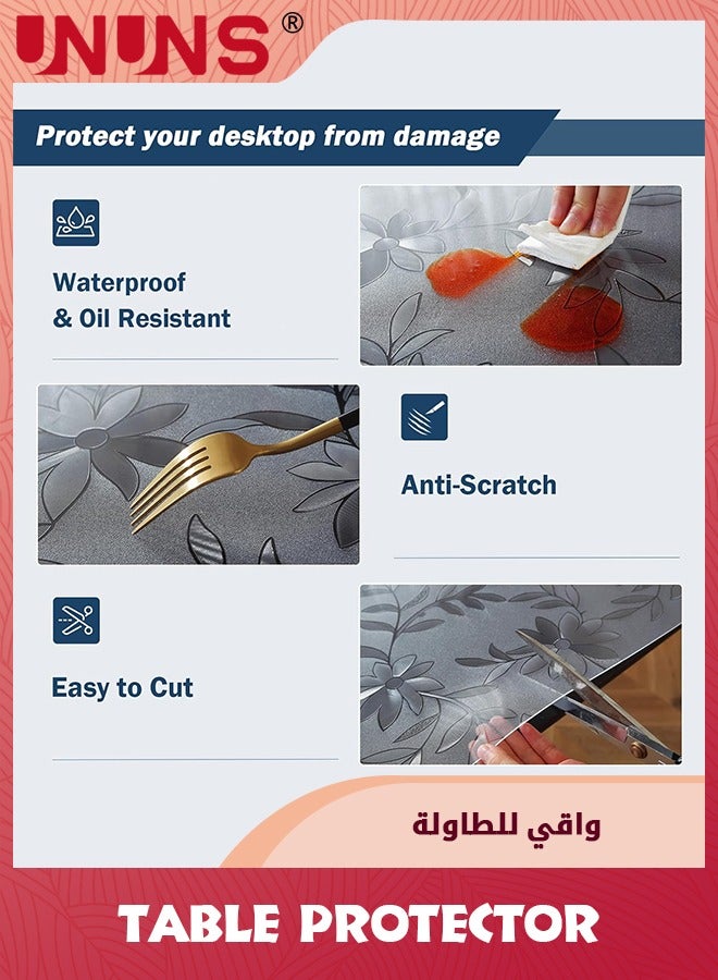 UNUNS Floral Table Protector,70x120cm 1.5mm Thick Plastic Table Cover,Frosted Transparent Desk Protector Mat,Desk Cover Protector Rectangle Waterproof PVC Table Pad for Home Office Desktop - Image 5