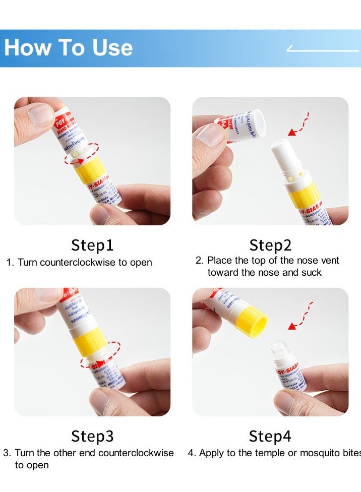 POY SIAN 6-PCS Thai Menthol Aromatherapy Nasal Inhaler, Natural Herbal Remedy，Improves Concentration And Provides A Refreshing Cooling Sensation - Image 3