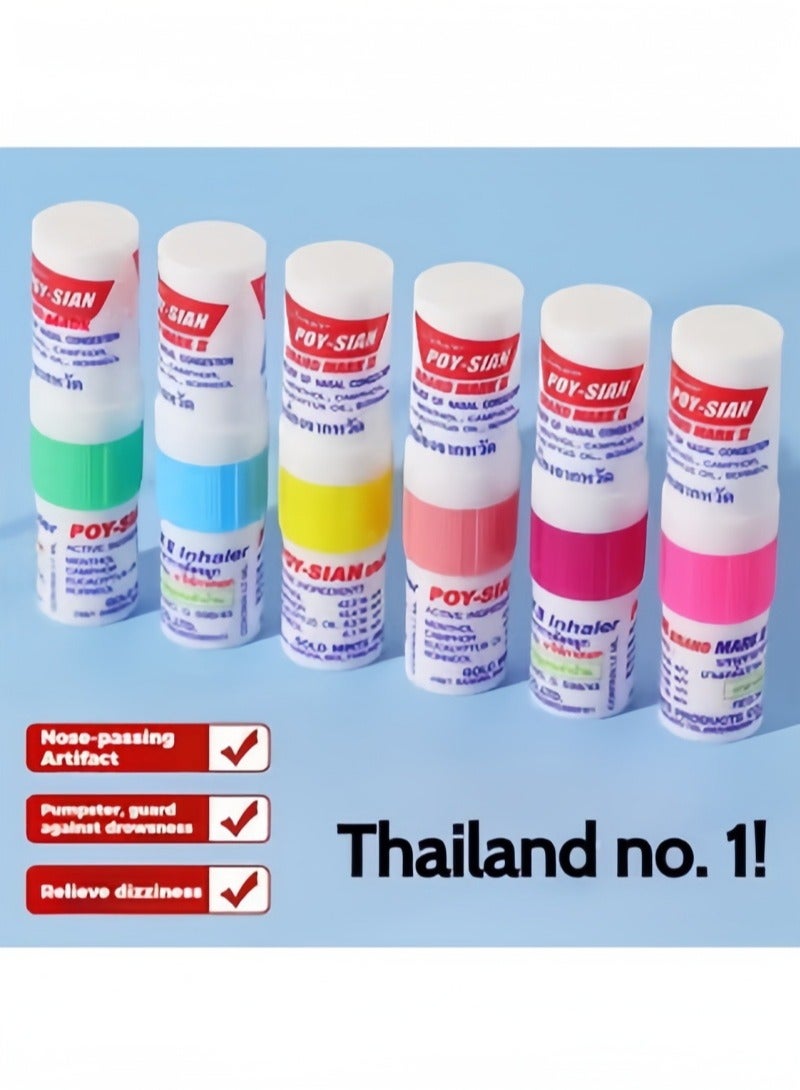 POY SIAN 6-PCS Thai Menthol Aromatherapy Nasal Inhaler, Natural Herbal Remedy，Improves Concentration And Provides A Refreshing Cooling Sensation - Image 1