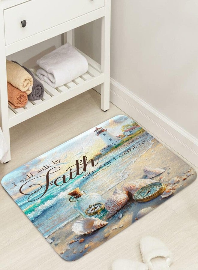 JAWO 17X29 Beach Ocean Bath Mats Rugs for Bathroom, Bible Verse Quotes Inspirational Flannel Bathroom Floor Mat Bath Rug Non Slip, Nautical Coastal Christian Scripture Floor Mat Bath Rug - Image 1