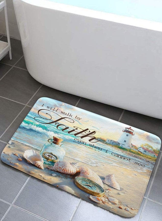 JAWO 17X29 Beach Ocean Bath Mats Rugs for Bathroom, Bible Verse Quotes Inspirational Flannel Bathroom Floor Mat Bath Rug Non Slip, Nautical Coastal Christian Scripture Floor Mat Bath Rug - Image 3