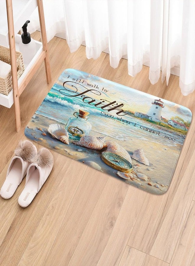 JAWO 17X29 Beach Ocean Bath Mats Rugs for Bathroom, Bible Verse Quotes Inspirational Flannel Bathroom Floor Mat Bath Rug Non Slip, Nautical Coastal Christian Scripture Floor Mat Bath Rug - Image 2