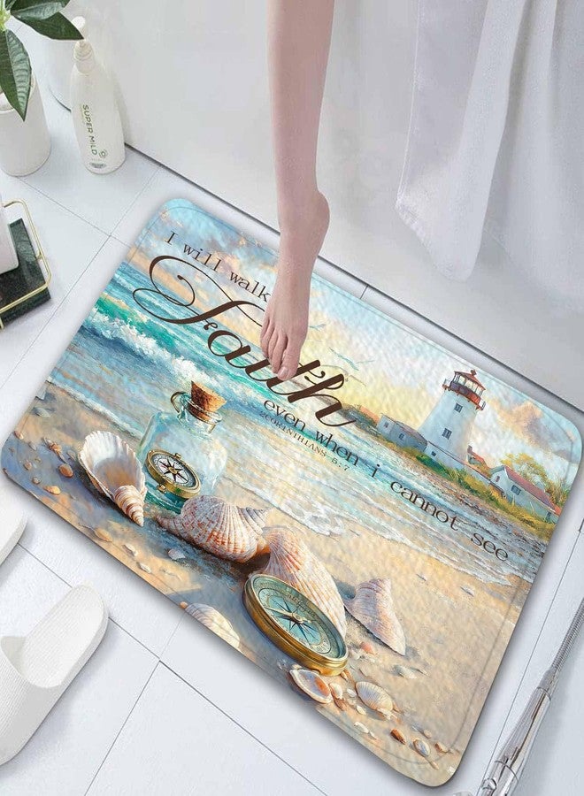JAWO 17X29 Beach Ocean Bath Mats Rugs for Bathroom, Bible Verse Quotes Inspirational Flannel Bathroom Floor Mat Bath Rug Non Slip, Nautical Coastal Christian Scripture Floor Mat Bath Rug - Image 4