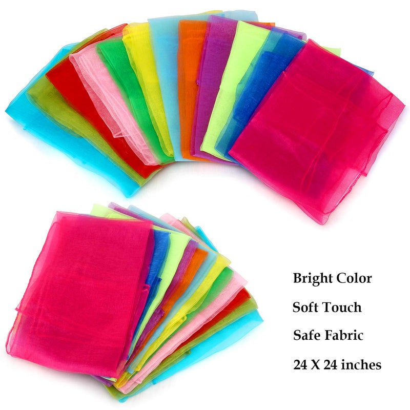 Colovis 36 Pcs Square Dance Scarves, Juggling Scarf Props Magic Trick Silk Scarves Music Movement Scarf 12 Colors 24 by 24 Inches - Image 3