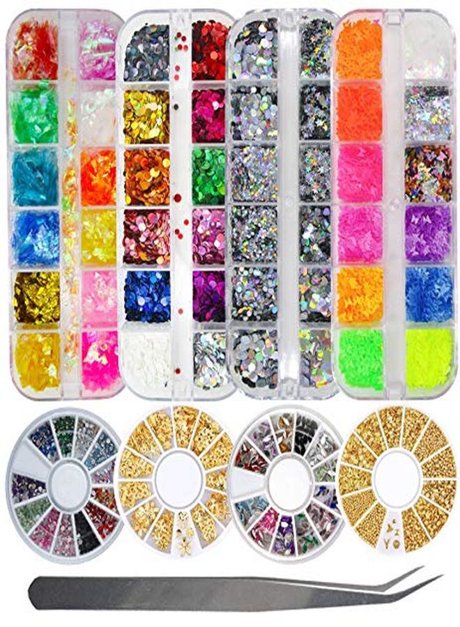 LifexTol Poxy Resin Nail Art Chunky Glitter Flakes Holographic Silver Butterfly Round Glitter Sequins Flakes And Nail Rhinestone Metal Charms Acrylic Nail Accessories With Tweezers (Nailseta) - Image 1