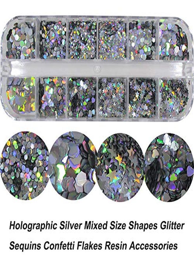 LifexTol Poxy Resin Nail Art Chunky Glitter Flakes Holographic Silver Butterfly Round Glitter Sequins Flakes And Nail Rhinestone Metal Charms Acrylic Nail Accessories With Tweezers (Nailseta) - Image 5