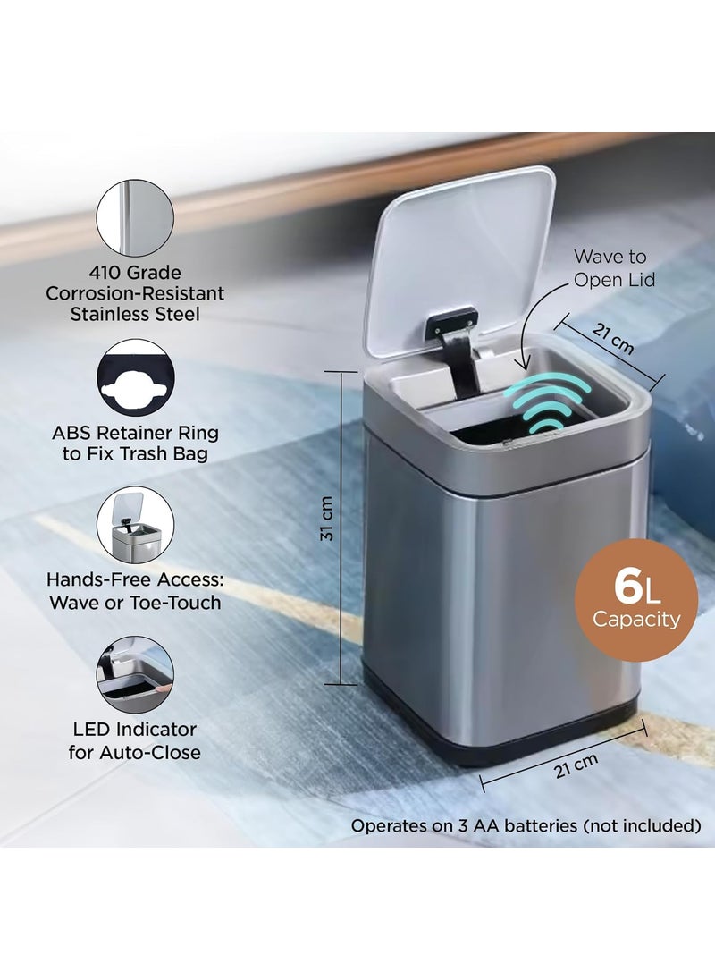 Homestic Homestic 6L Stainless Steel Automatic Touchless Motion Sensor Dustbin Quick Open Soft Close Lid Garbage Bin for Kitchen Bathroom Indoor Outdoor Trash Cana83  - Image 4