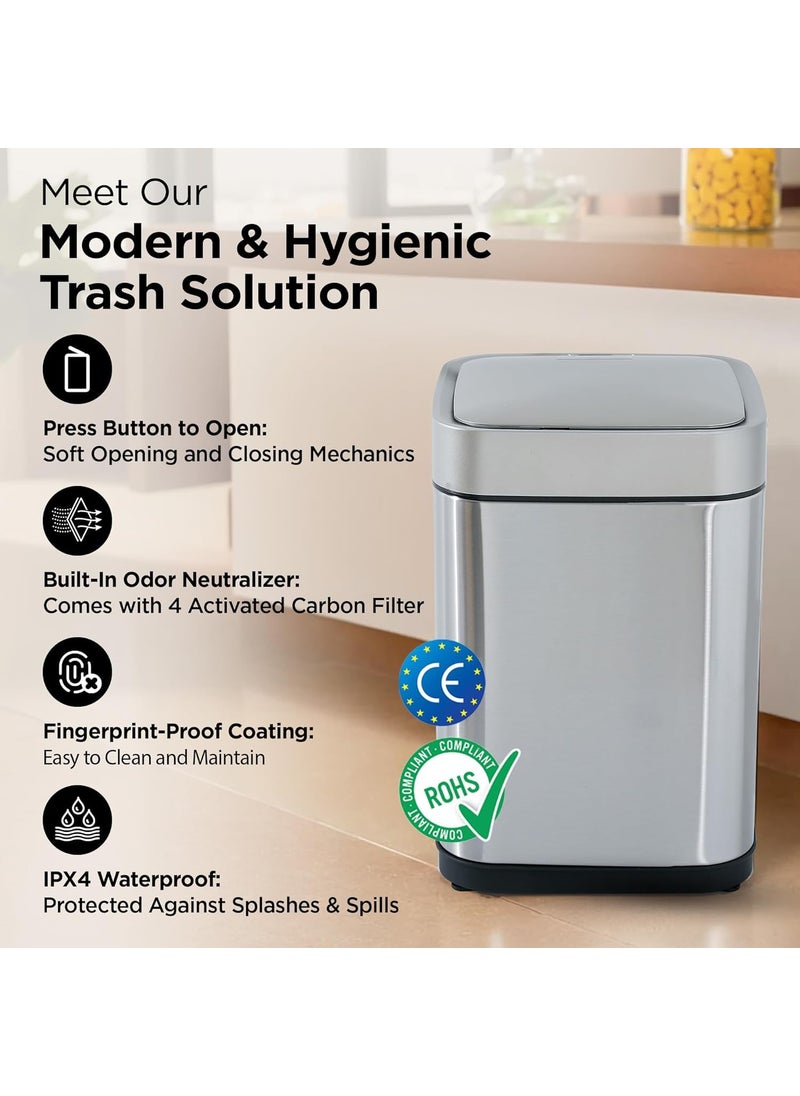 Homestic Homestic 6L Stainless Steel Automatic Touchless Motion Sensor Dustbin Quick Open Soft Close Lid Garbage Bin for Kitchen Bathroom Indoor Outdoor Trash Cana83  - Image 3