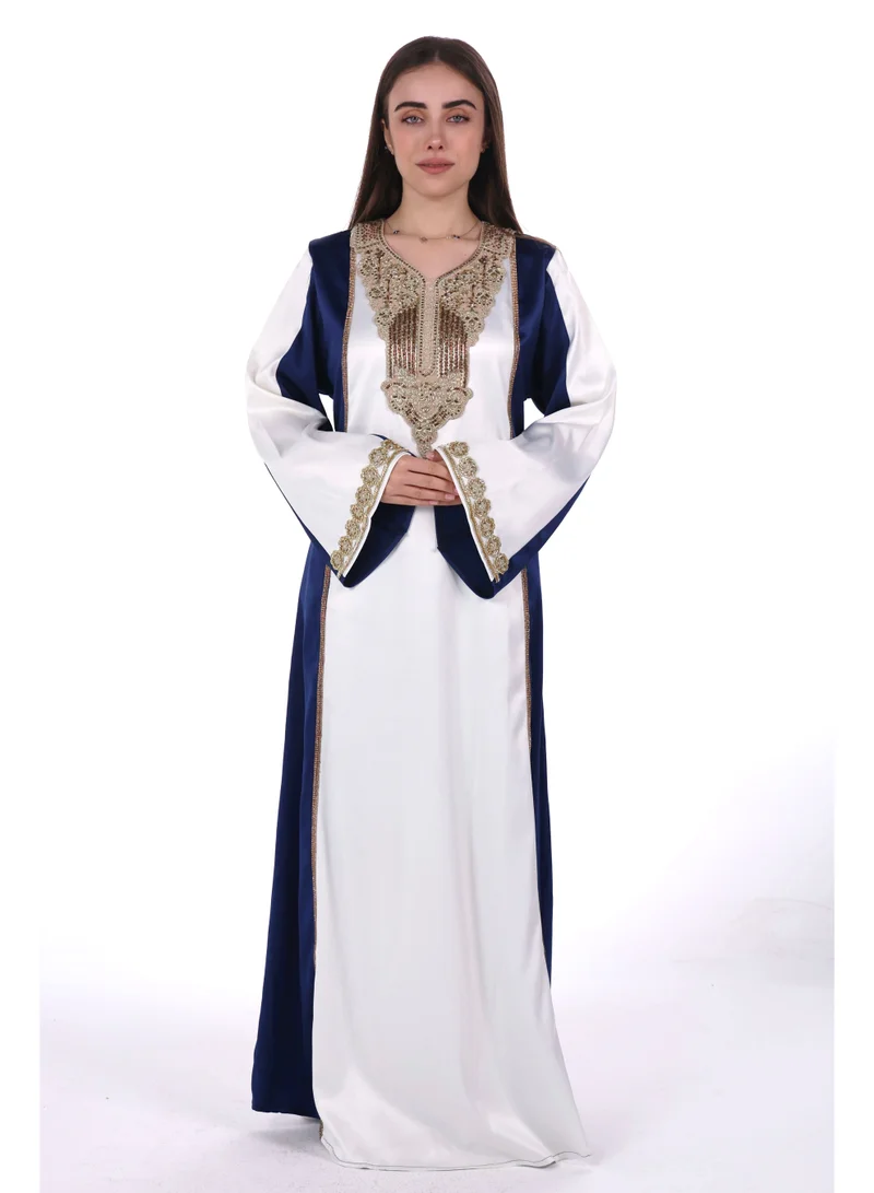 AL BENT AL SHARQIEH Navy Blue women satin jalabiya dress for Women | Best Price UAE