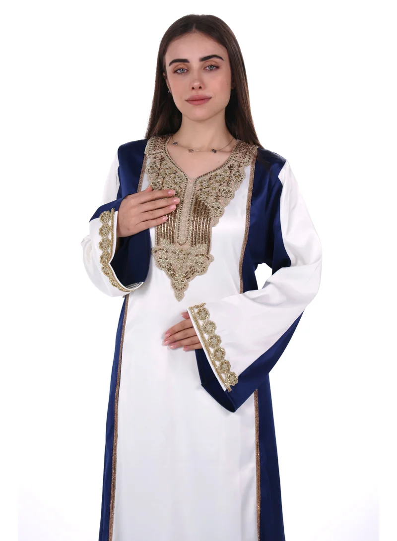 AL BENT AL SHARQIEH Navy Blue women satin jalabiya dress for Women | Best Price UAE