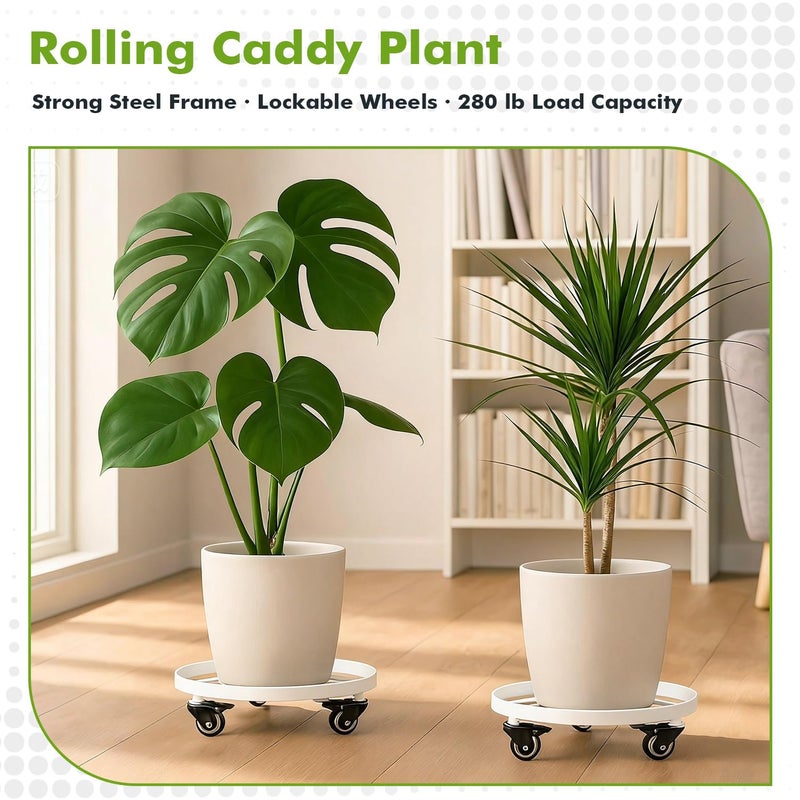 Planterhoma 3 Packs Large Metal Plant Caddy 12.6 Inches Plant Dolly with Wheels Heavy-duty Rolling Wheeled Plant Stand with Casters for Indoor Outdoor Plant Dolly Mover Rollers Coasters White, Strong Load Capacity - Image 4