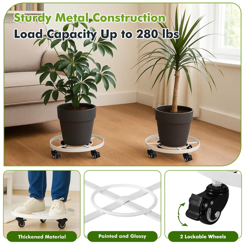 Planterhoma 3 Packs Large Metal Plant Caddy 12.6 Inches Plant Dolly with Wheels Heavy-duty Rolling Wheeled Plant Stand with Casters for Indoor Outdoor Plant Dolly Mover Rollers Coasters White, Strong Load Capacity - Image 2