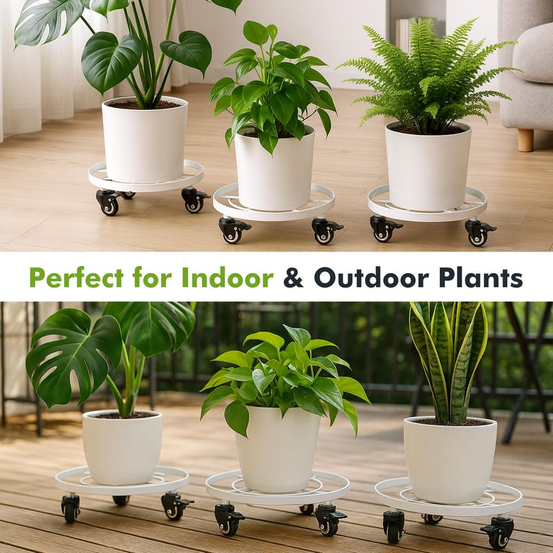 Planterhoma 3 Packs Large Metal Plant Caddy 12.6 Inches Plant Dolly with Wheels Heavy-duty Rolling Wheeled Plant Stand with Casters for Indoor Outdoor Plant Dolly Mover Rollers Coasters White, Strong Load Capacity - Image 5