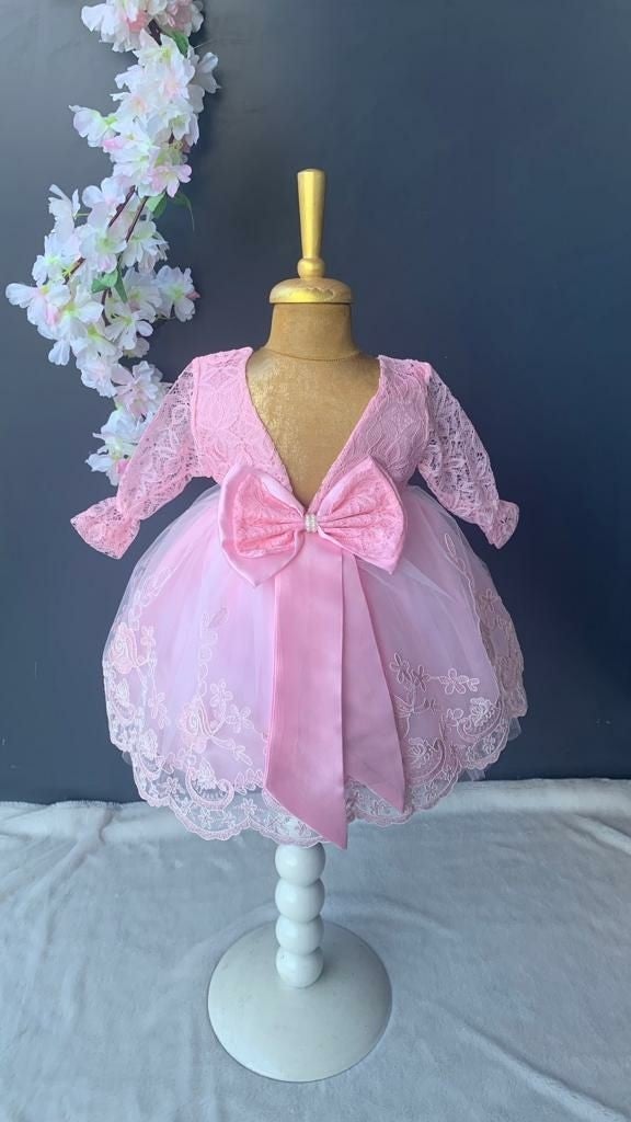 Furya Baby Girl 0-6 Months Wedding Dress 4 Piece Mawlud Set Long Sleeve Lace Premium Mawlud Dress - Image 1