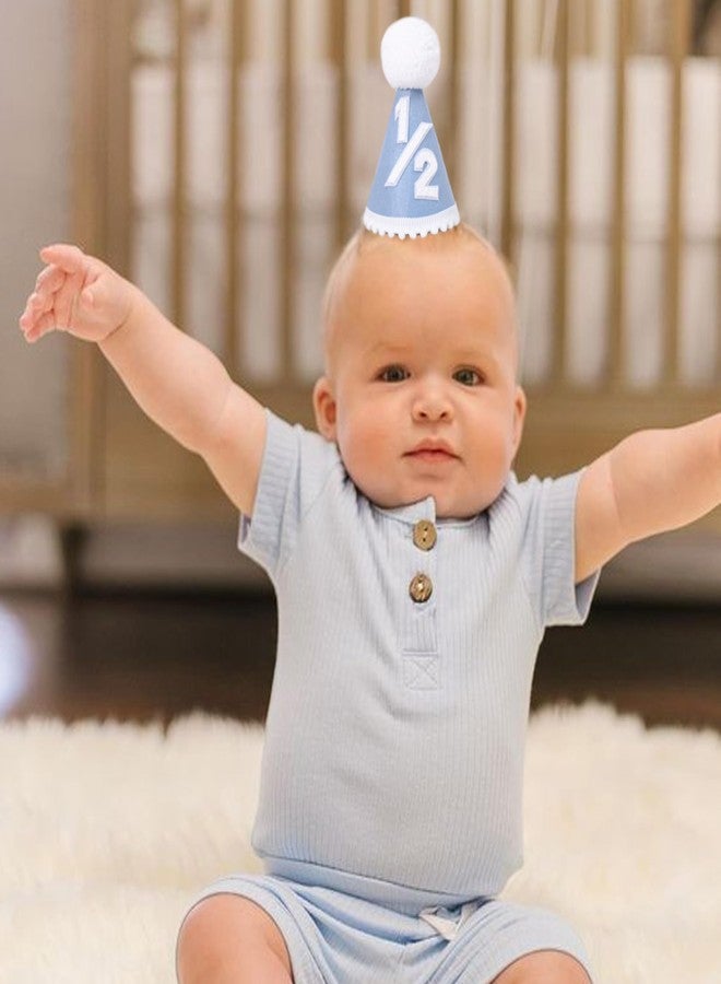 YOUAME Boys Blue Half Birthday Cake Smash Outfit - Six Months Baby Party Crown Hat and Photo Props - Image 5