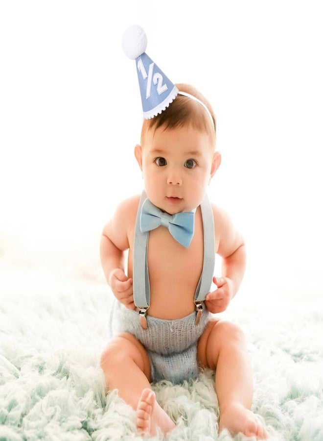 YOUAME Boys Blue Half Birthday Cake Smash Outfit - Six Months Baby Party Crown Hat and Photo Props - Image 4