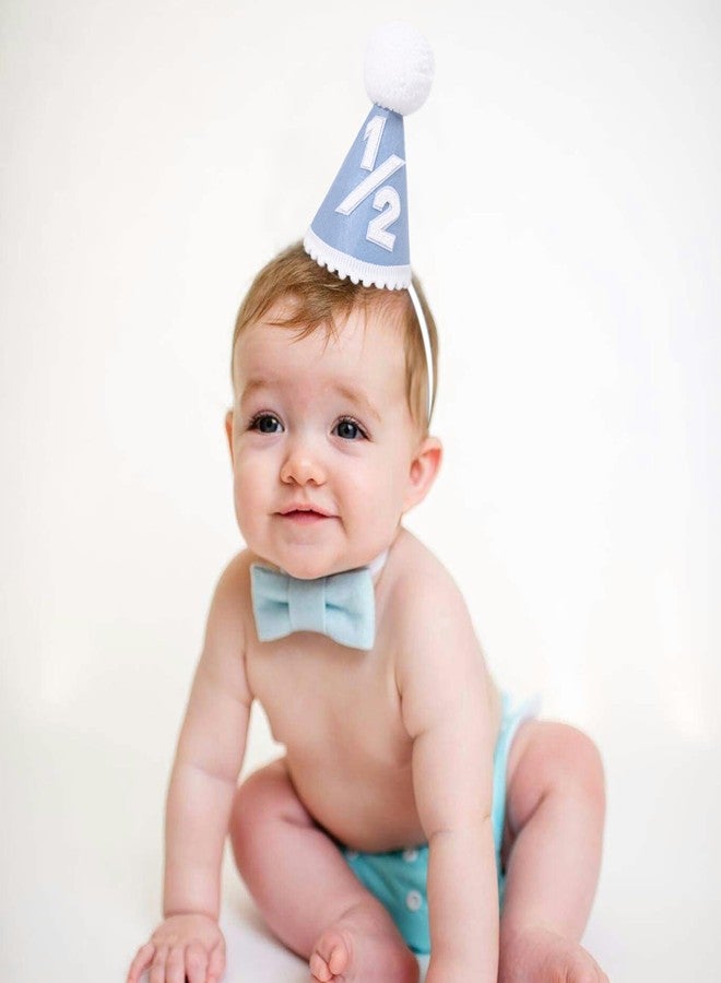 YOUAME Boys Blue Half Birthday Cake Smash Outfit - Six Months Baby Party Crown Hat and Photo Props - Image 3