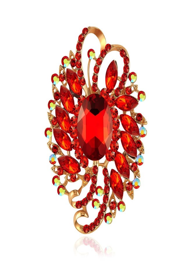 YOQUCOL Flower Shape Large Brooch Pin for Women Big Brooch with Red Crystal Fashion Floral Brooch for Dress Hat Decoration - Image 1
