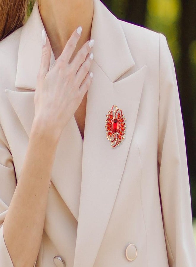 YOQUCOL Flower Shape Large Brooch Pin for Women Big Brooch with Red Crystal Fashion Floral Brooch for Dress Hat Decoration - Image 3