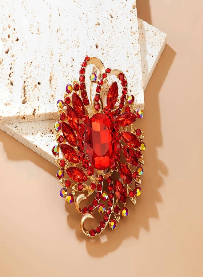 YOQUCOL Flower Shape Large Brooch Pin for Women Big Brooch with Red Crystal Fashion Floral Brooch for Dress Hat Decoration - Image 5