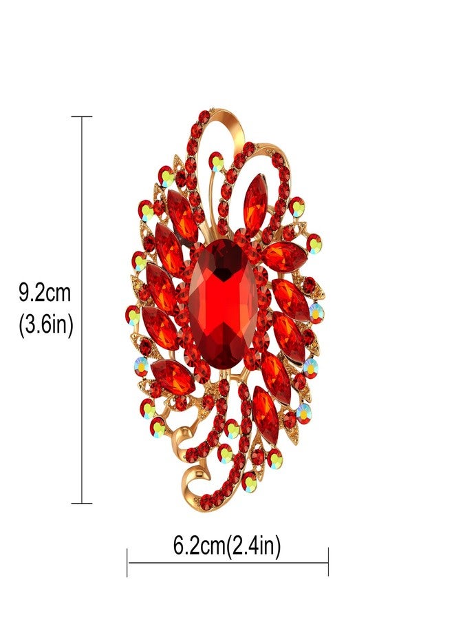 YOQUCOL Flower Shape Large Brooch Pin for Women Big Brooch with Red Crystal Fashion Floral Brooch for Dress Hat Decoration - Image 2