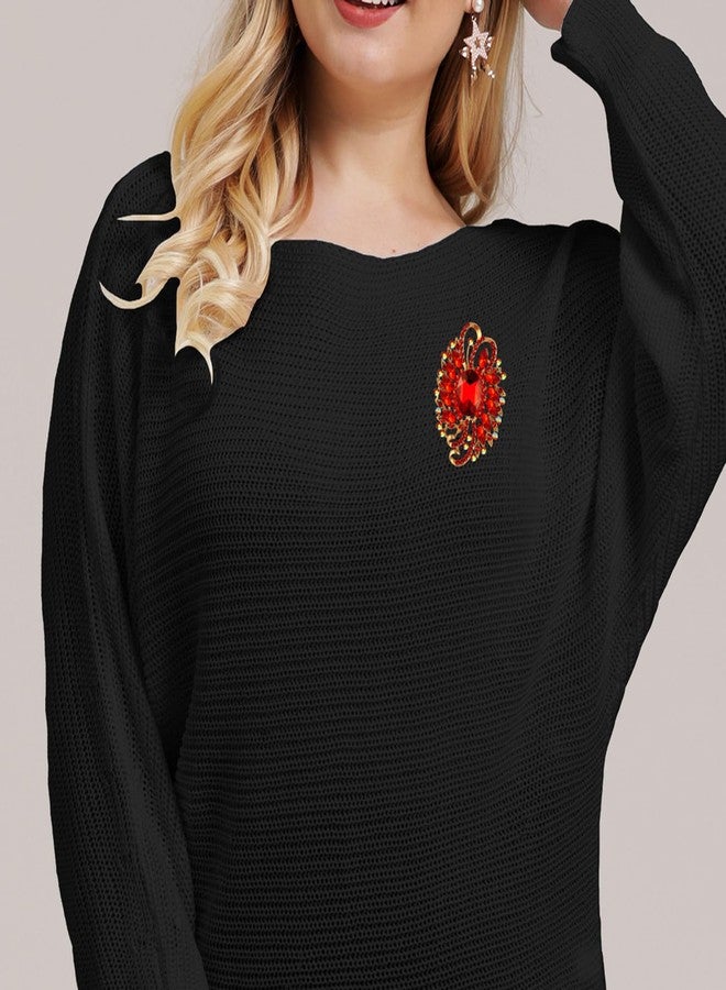 YOQUCOL Flower Shape Large Brooch Pin for Women Big Brooch with Red Crystal Fashion Floral Brooch for Dress Hat Decoration - Image 4