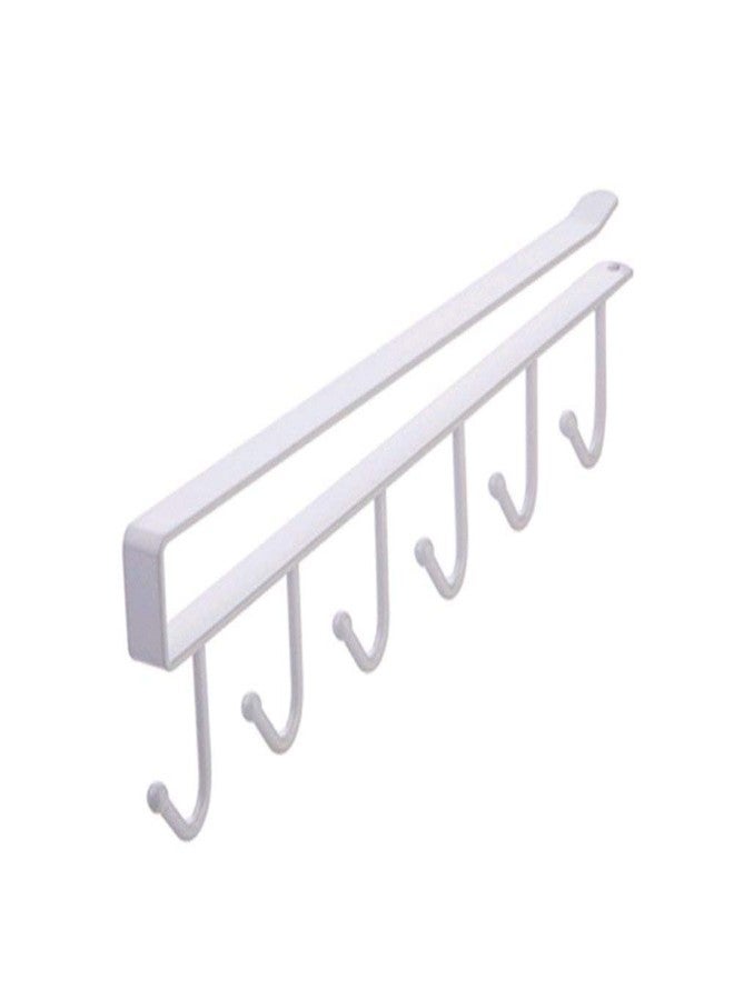 Dhruheer Stainless Steel 6 Hooks Under Shelf Cup Holder - Over Cabinet Door Kitchen Bathroom Towel Bar Hanger - Cabinet Hanger Over Storage Drawer - Image 1