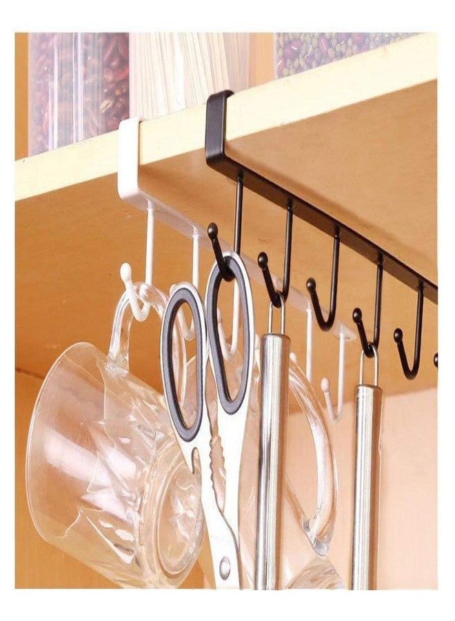 Dhruheer Stainless Steel 6 Hooks Under Shelf Cup Holder - Over Cabinet Door Kitchen Bathroom Towel Bar Hanger - Cabinet Hanger Over Storage Drawer - Image 4