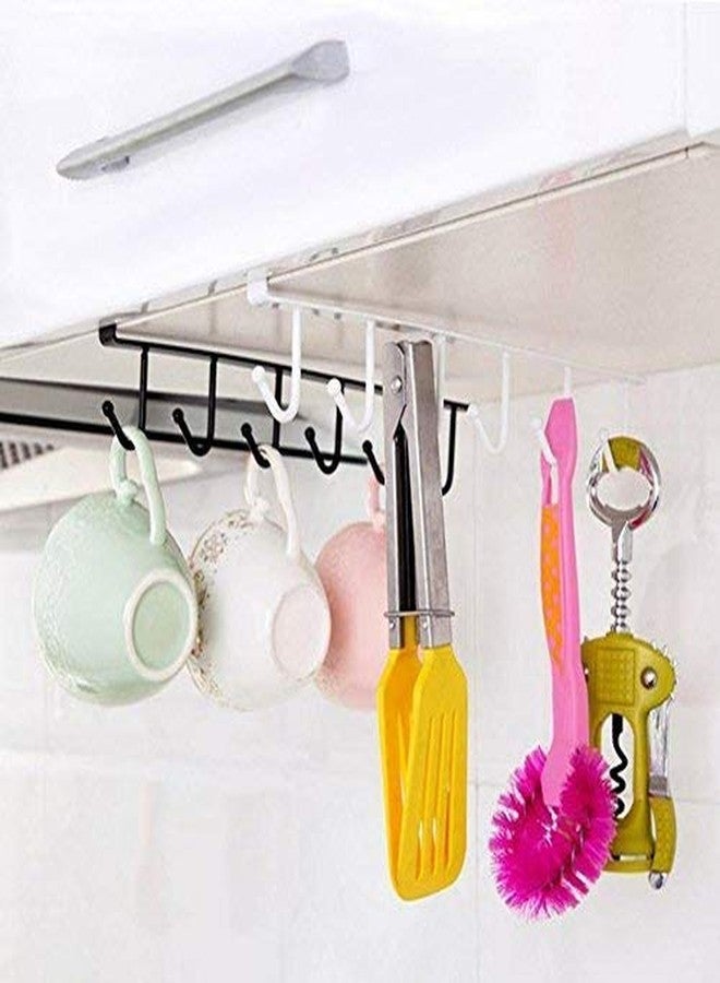 Dhruheer Stainless Steel 6 Hooks Under Shelf Cup Holder - Over Cabinet Door Kitchen Bathroom Towel Bar Hanger - Cabinet Hanger Over Storage Drawer - Image 3