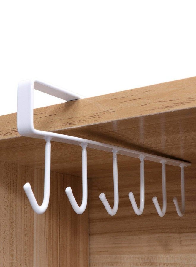 Dhruheer Stainless Steel 6 Hooks Under Shelf Cup Holder - Over Cabinet Door Kitchen Bathroom Towel Bar Hanger - Cabinet Hanger Over Storage Drawer - Image 2