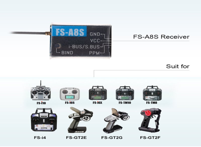 فلاي سكاي جهاز استقبال Flysky FS-A8S Mini 8CH بمخرج PPM i-BUS SBUS لـ Flysky FS-i6S FS-i6X FS-i10 FS-TM10 RC جهاز إرسال وتحكم طائرة بدون طيار - Image 5