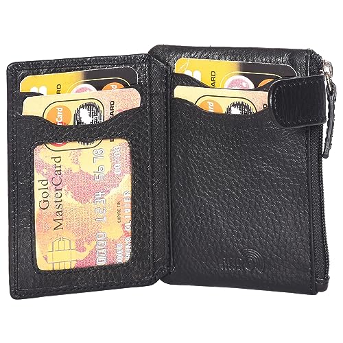 Sassora Genuine Leather RFID Blocking Card Holder Wallet | Compact Case with Zip Pocket, ID Slot & Snap Loop | Minimalist Wallet for Men & Women - Image 2