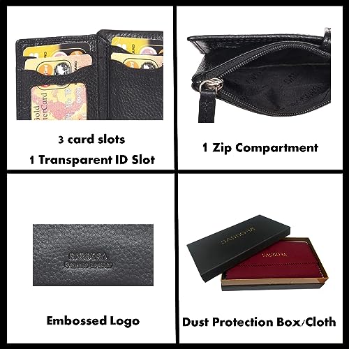 Sassora Genuine Leather RFID Blocking Card Holder Wallet | Compact Case with Zip Pocket, ID Slot & Snap Loop | Minimalist Wallet for Men & Women - Image 5